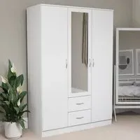 Riano 3 Door Wardrobe with Drawers and Mirror - White