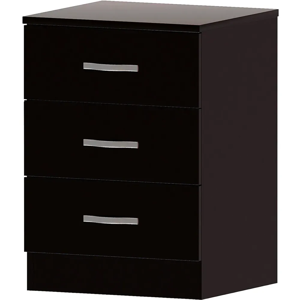 Riano 3 Drawer Bedside Table - Black