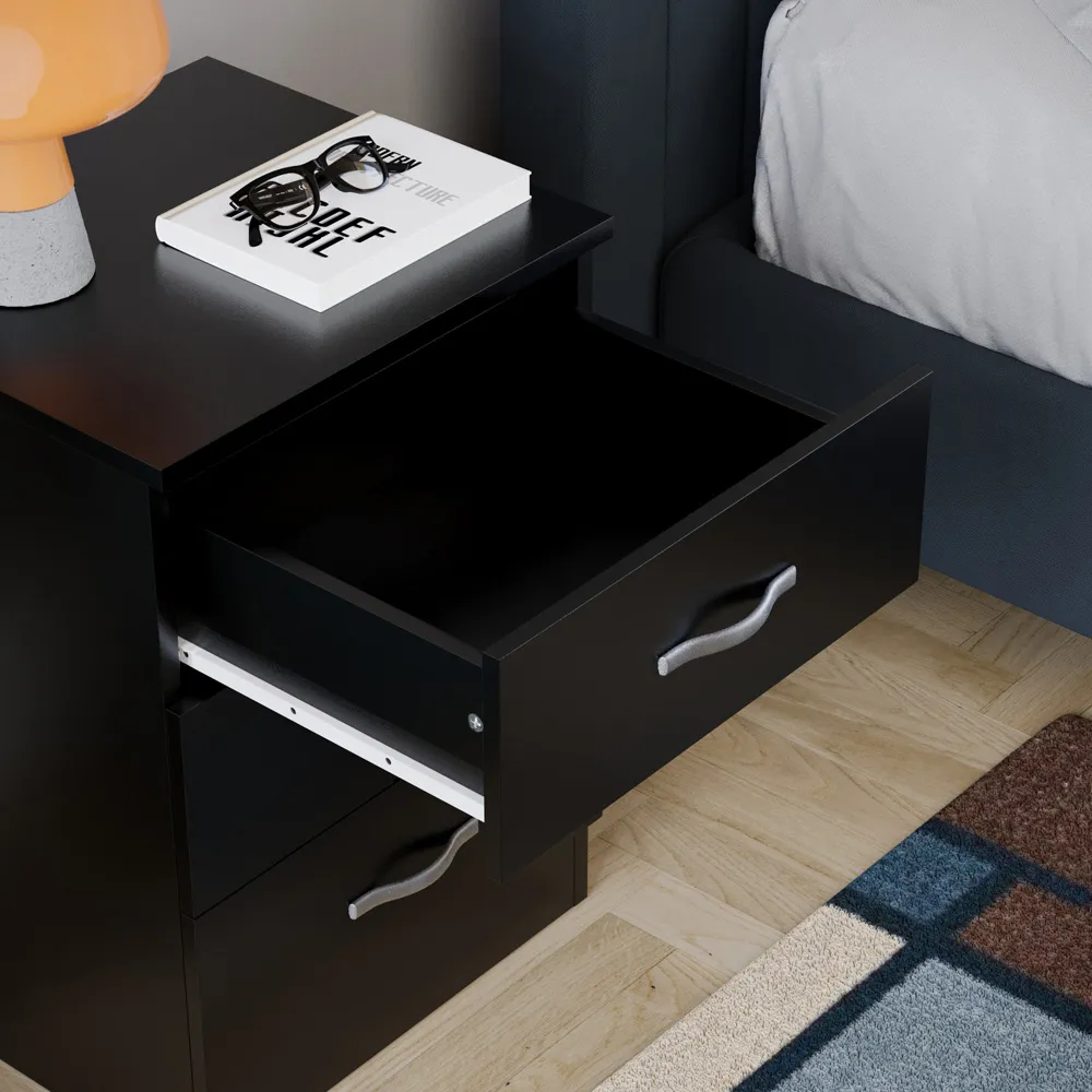 Riano 3 Drawer Bedside Table - Black