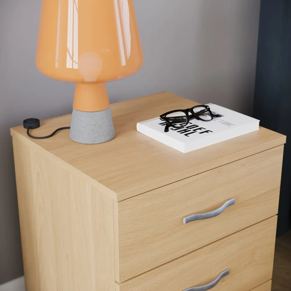 Riano 3 Drawer Bedside Table - Brown, Pine