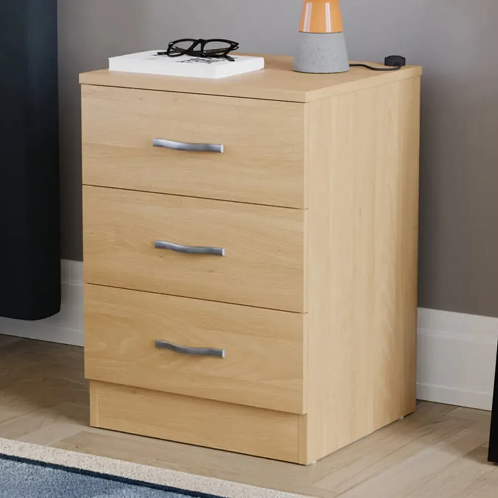 Riano 3 Drawer Bedside Table - Brown, Pine