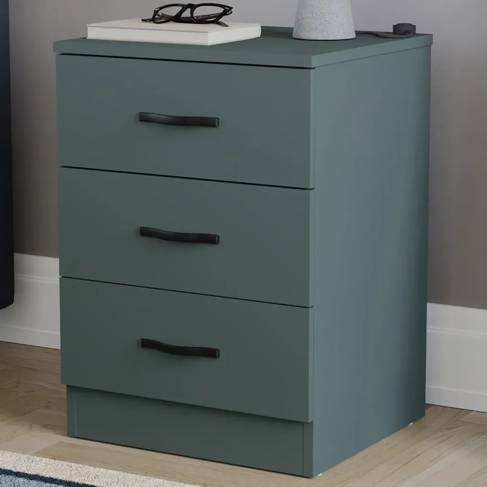 Riano 3 Drawer Bedside Table - Green