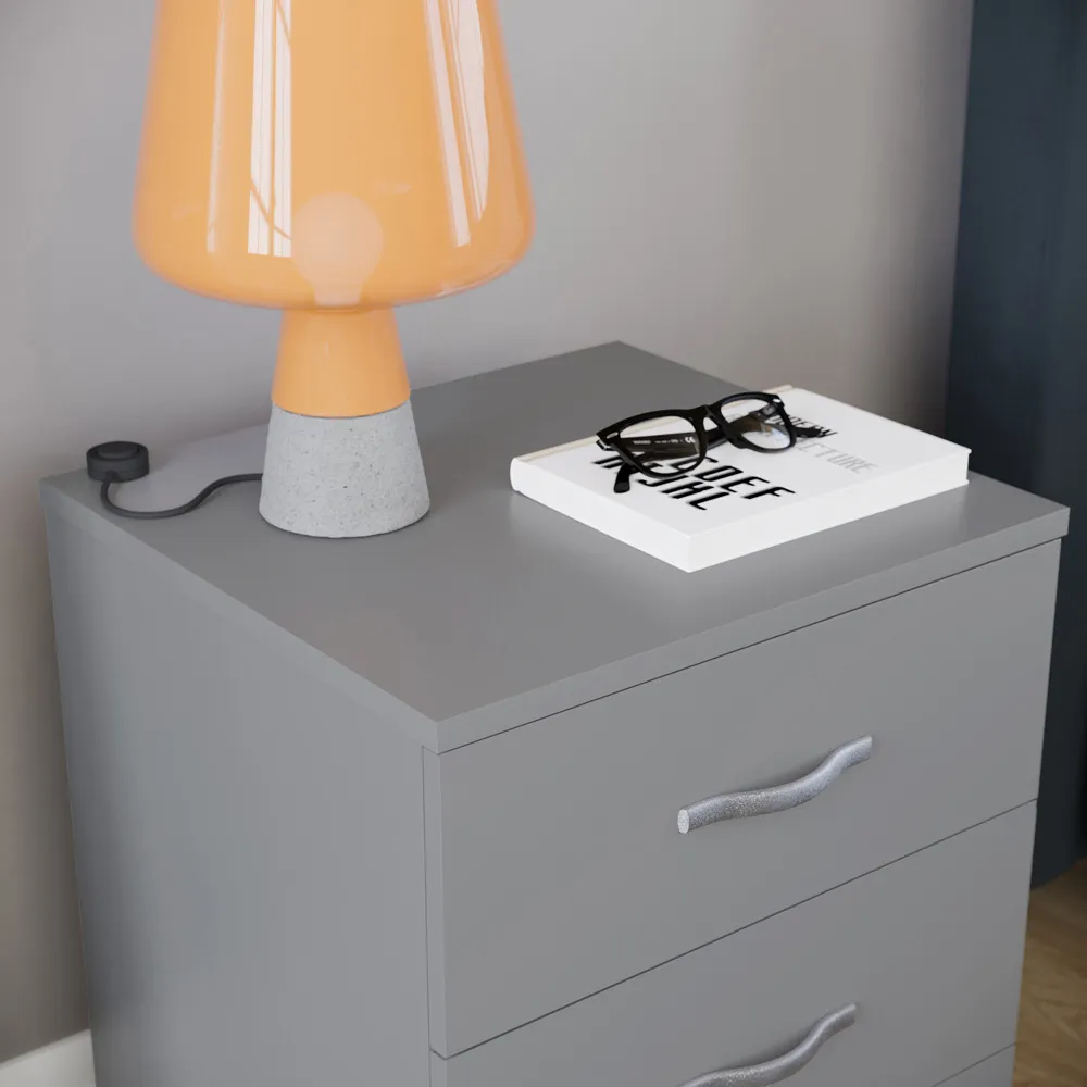 Riano 3 Drawer Bedside Table - Grey, MDF