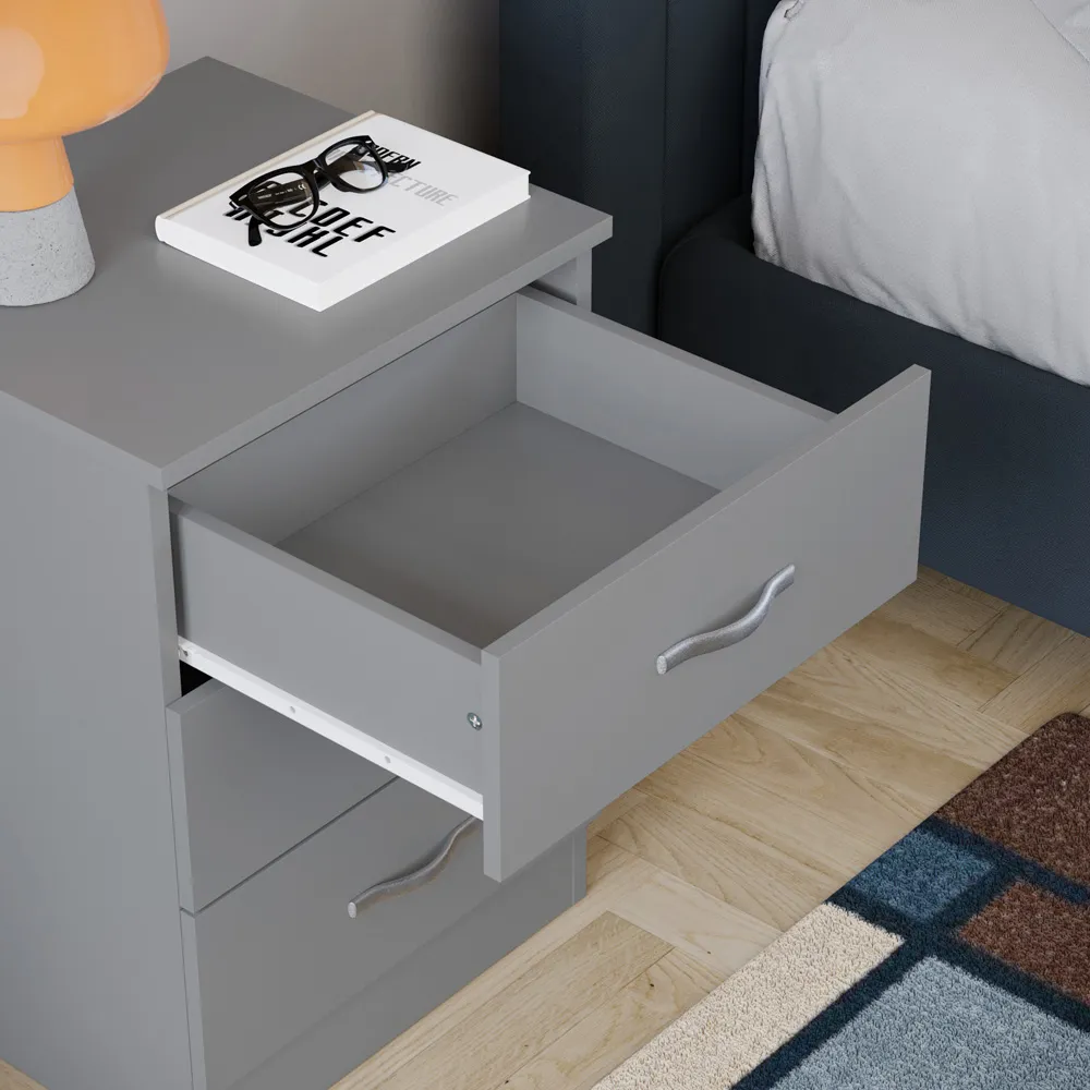 Riano 3 Drawer Bedside Table - Grey, MDF
