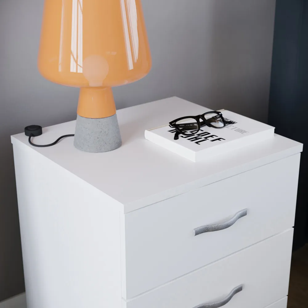 Riano 3 Drawer Bedside Table - White