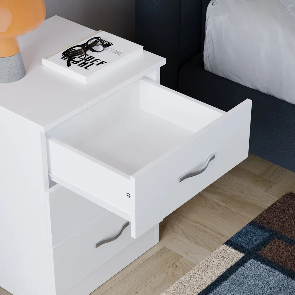 Riano 3 Drawer Bedside Table - White