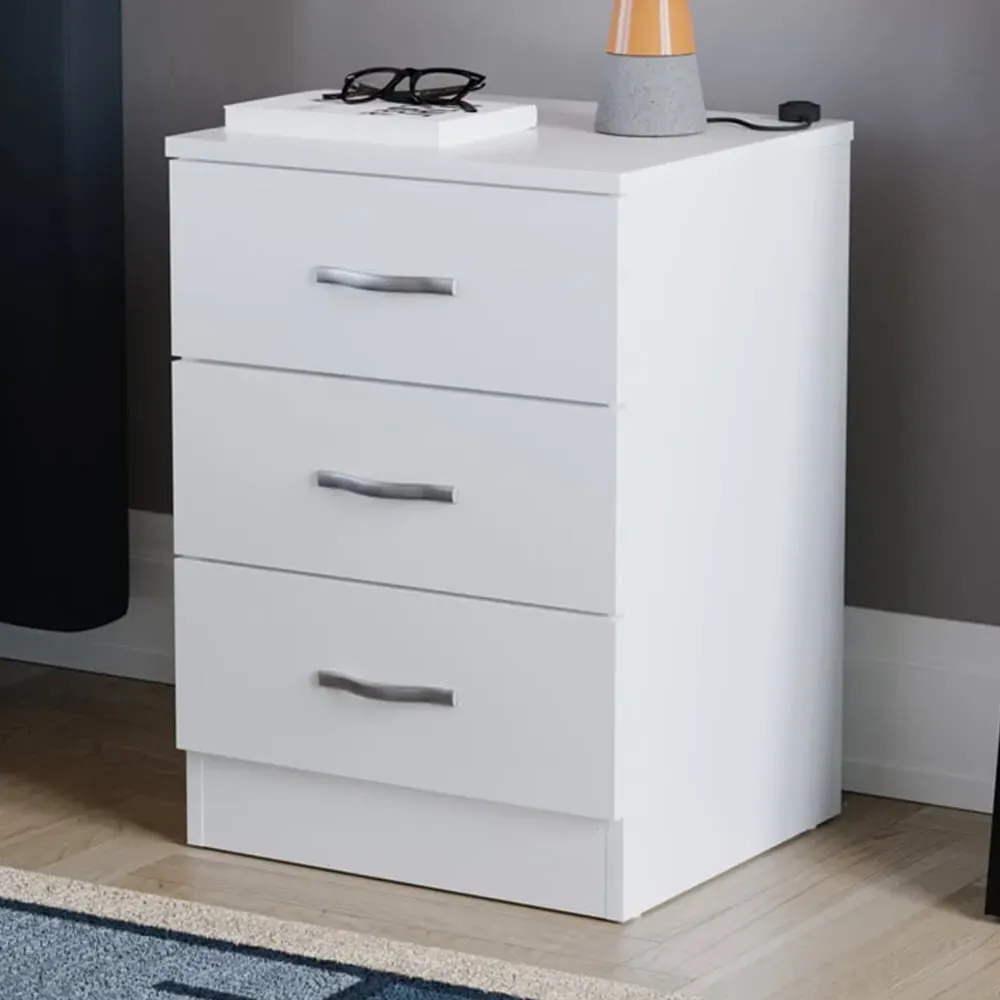 Riano 3 Drawer Bedside Table - White