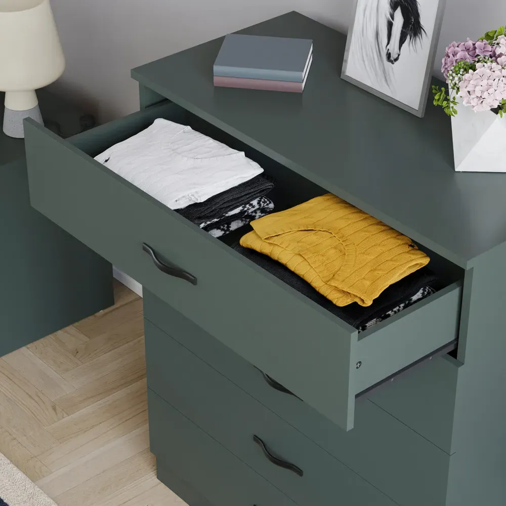 Riano 5 Drawer Chest of Drawers - Green