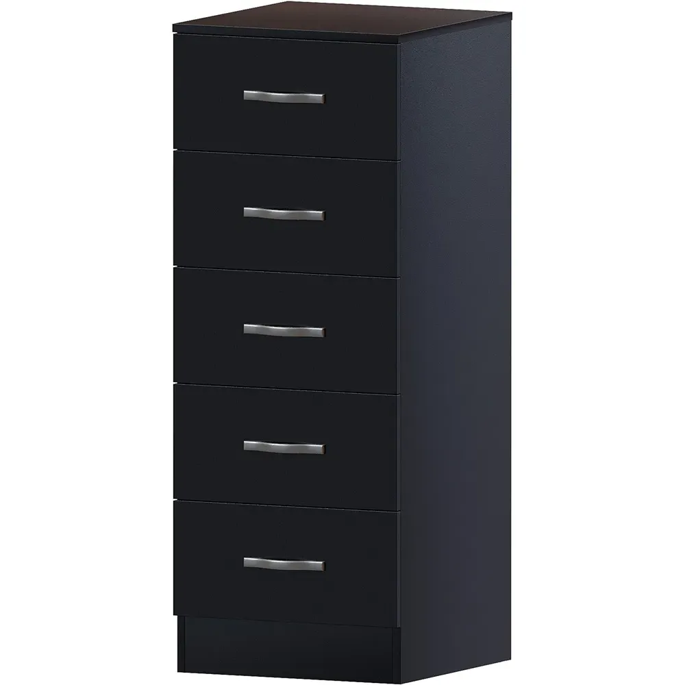 Riano 5 Drawer Narrow Chest of Drawers - Black
