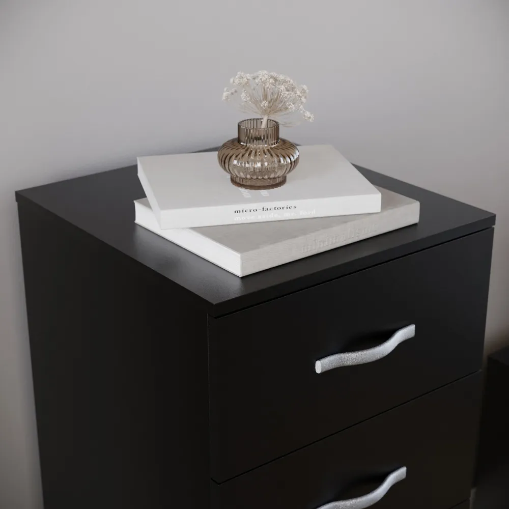 Riano 5 Drawer Narrow Chest of Drawers - Black