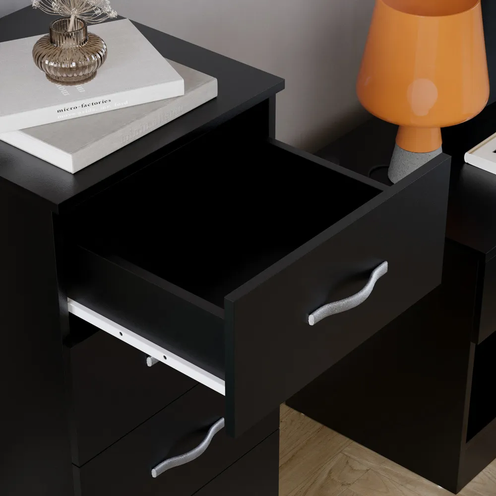 Riano 5 Drawer Narrow Chest of Drawers - Black