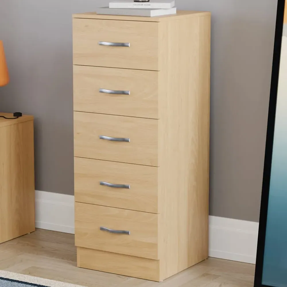 Riano 5 Drawer Narrow Chest of Drawers - Brown, Pine
