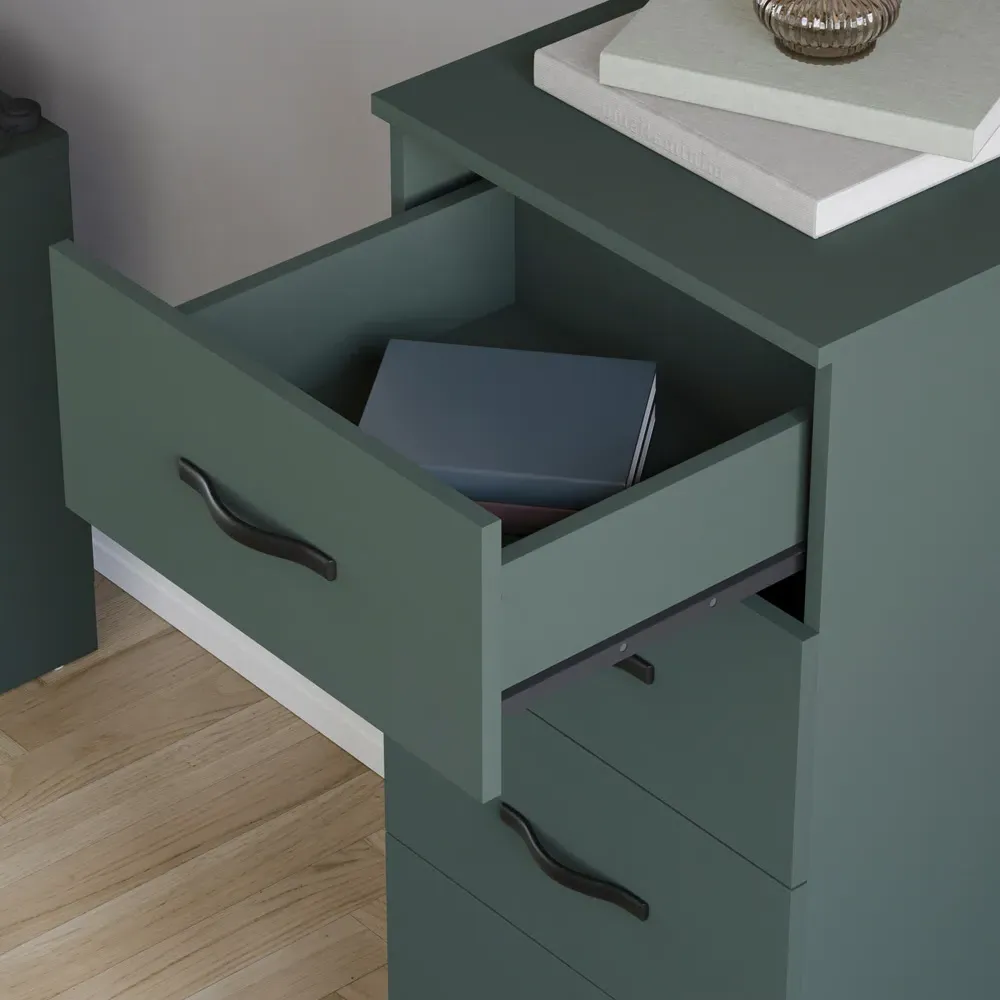 Riano 5 Drawer Narrow Chest of Drawers - Green