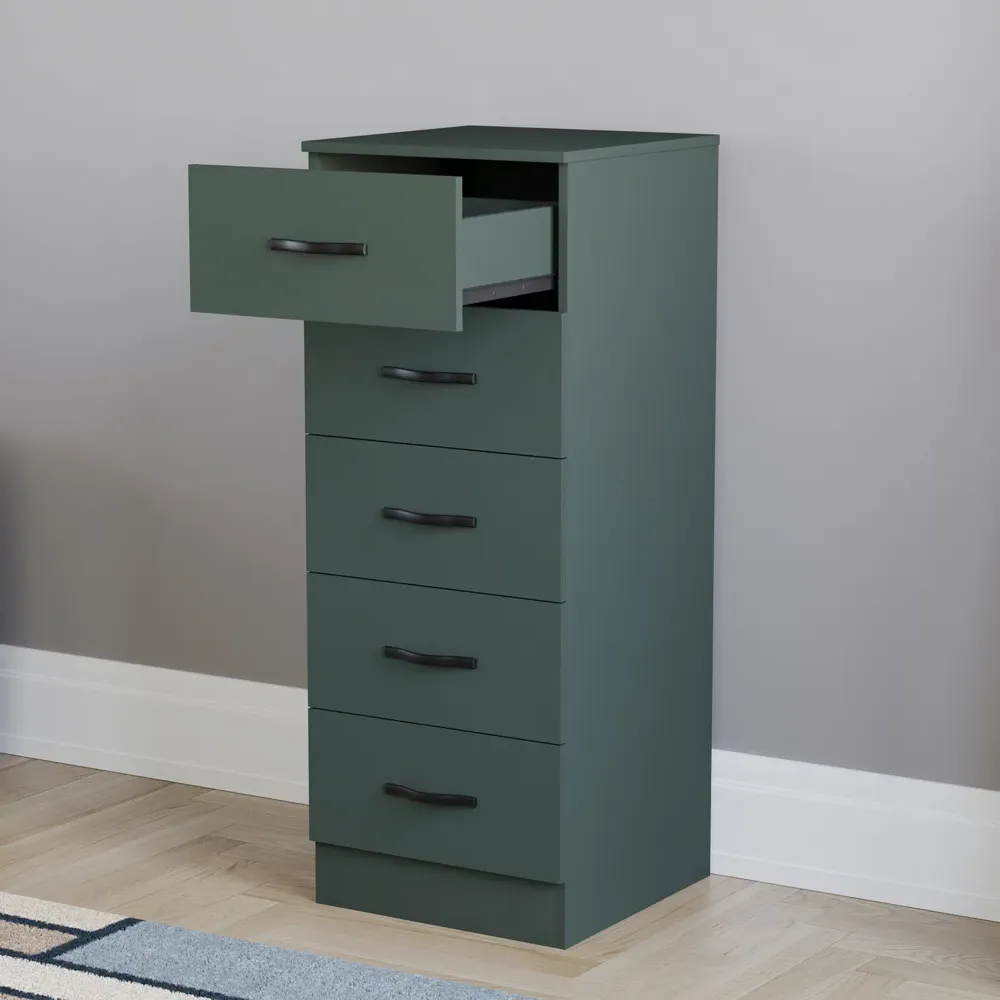 Riano 5 Drawer Narrow Chest of Drawers - Green