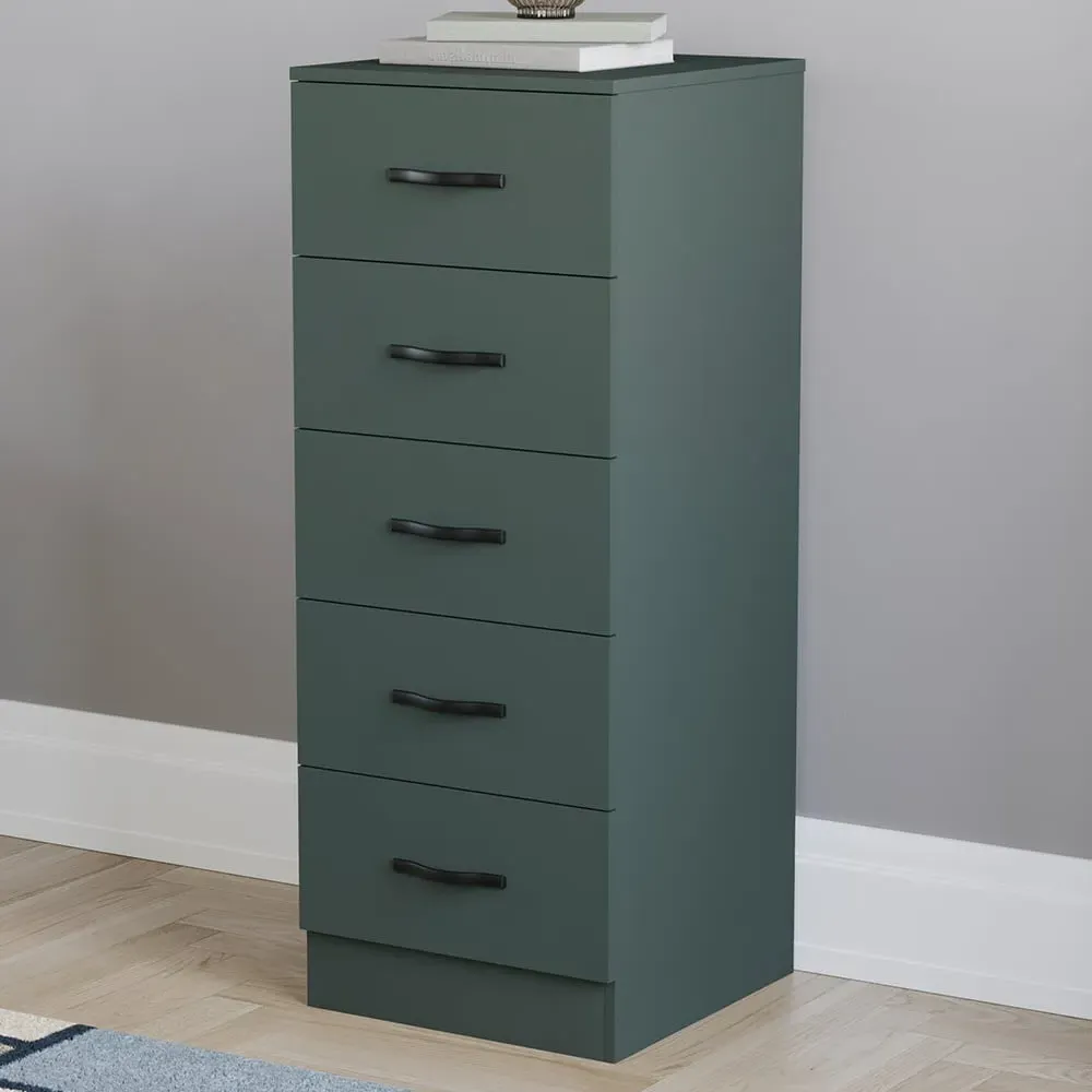 Riano 5 Drawer Narrow Chest of Drawers - Green