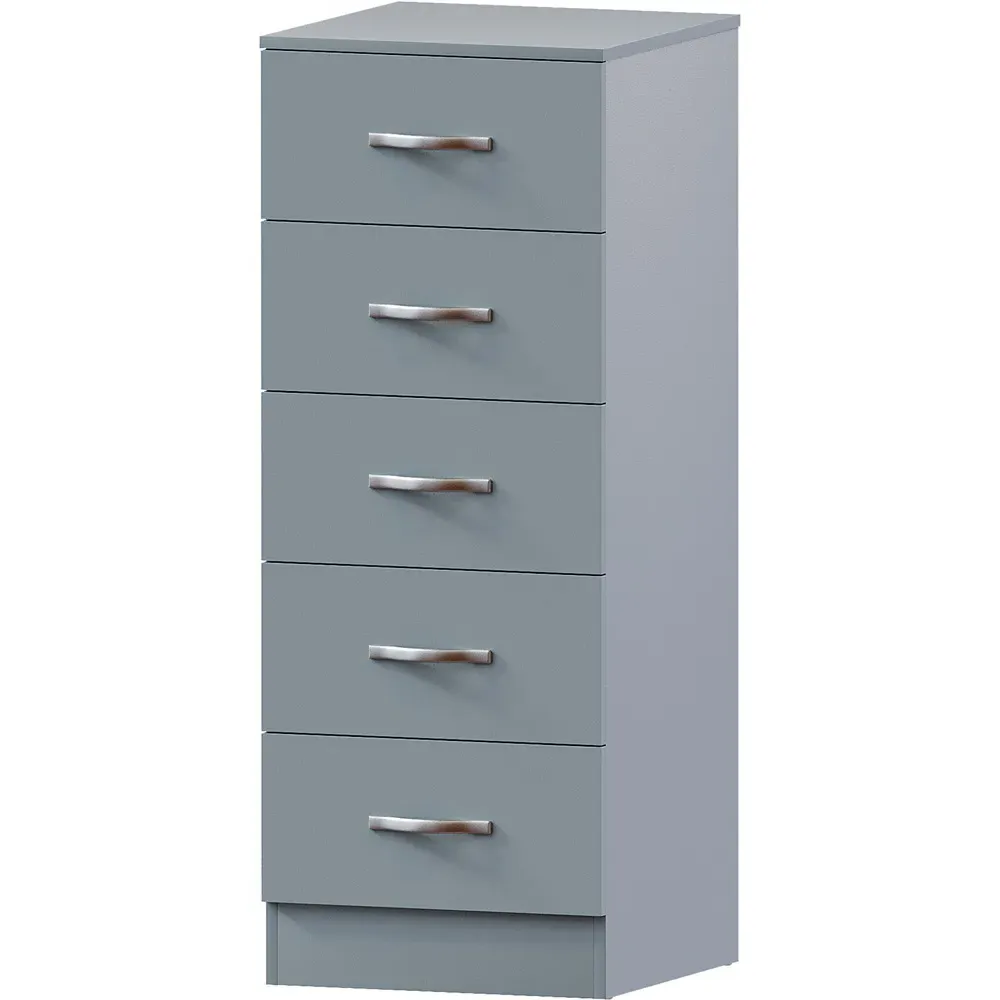 Riano 5 Drawer Narrow Chest of Drawers - Grey