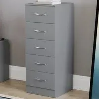 Riano 5 Drawer Narrow Chest of Drawers - Grey