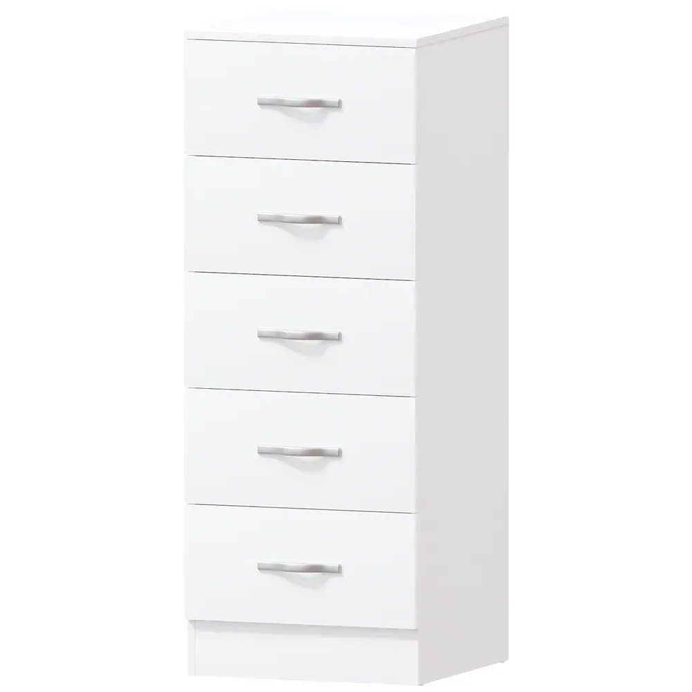 Riano 5 Drawer Narrow Chest of Drawers - White