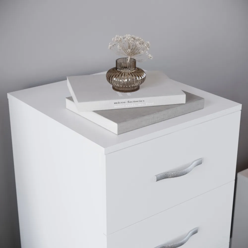 Riano 5 Drawer Narrow Chest of Drawers - White