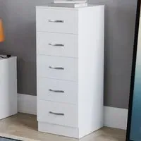 Riano 5 Drawer Narrow Chest of Drawers - White