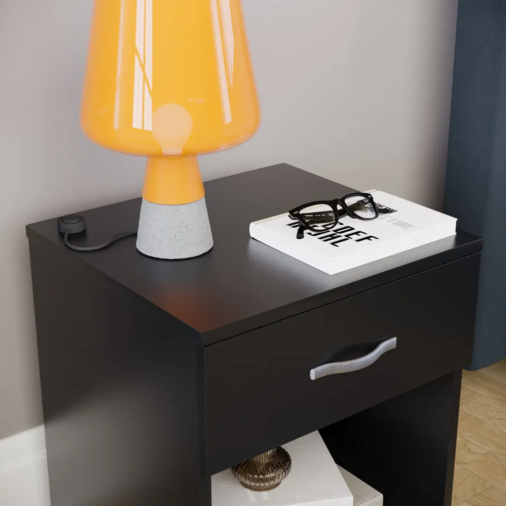 Riano Single Drawer Bedside Table - Black