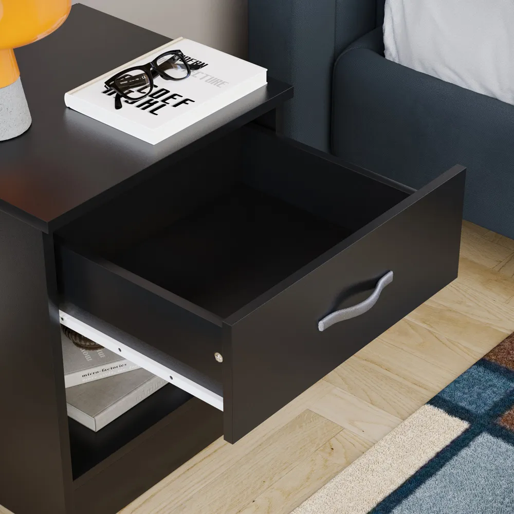 Riano Single Drawer Bedside Table - Black