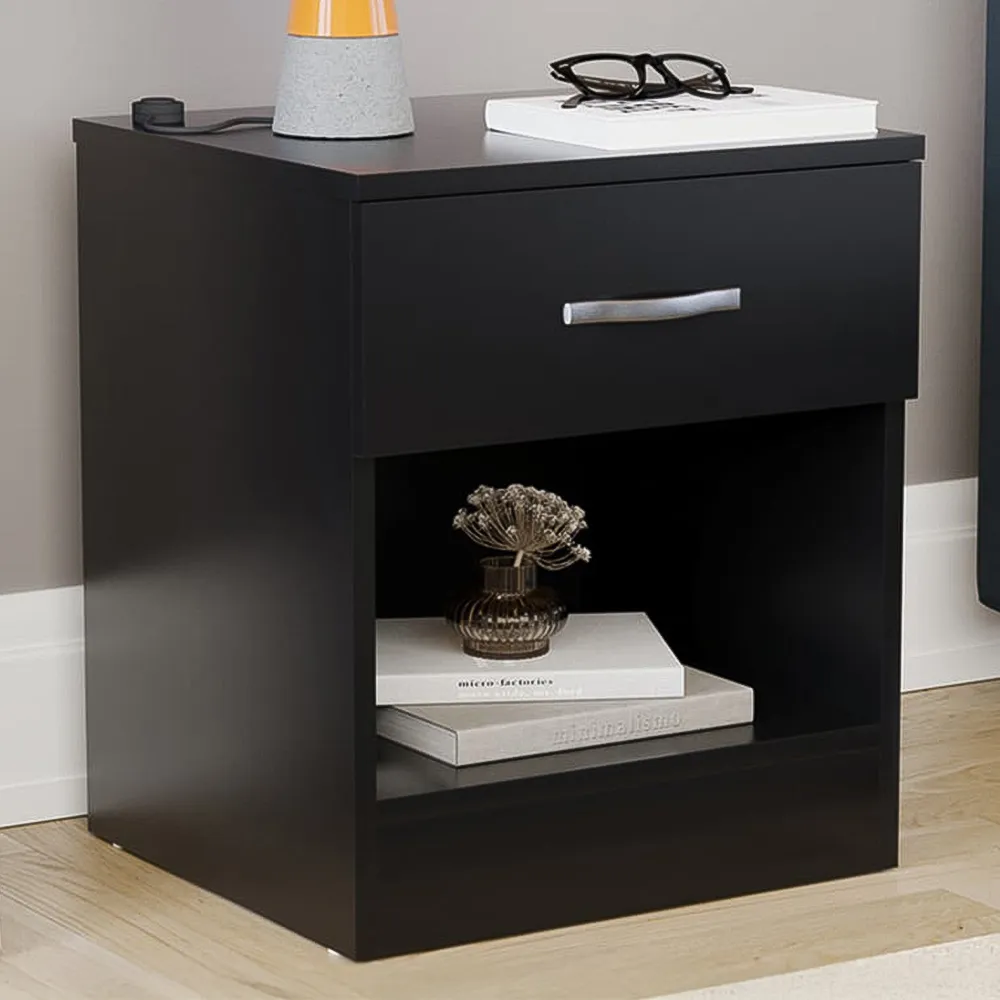 Riano Single Drawer Bedside Table - Black image
