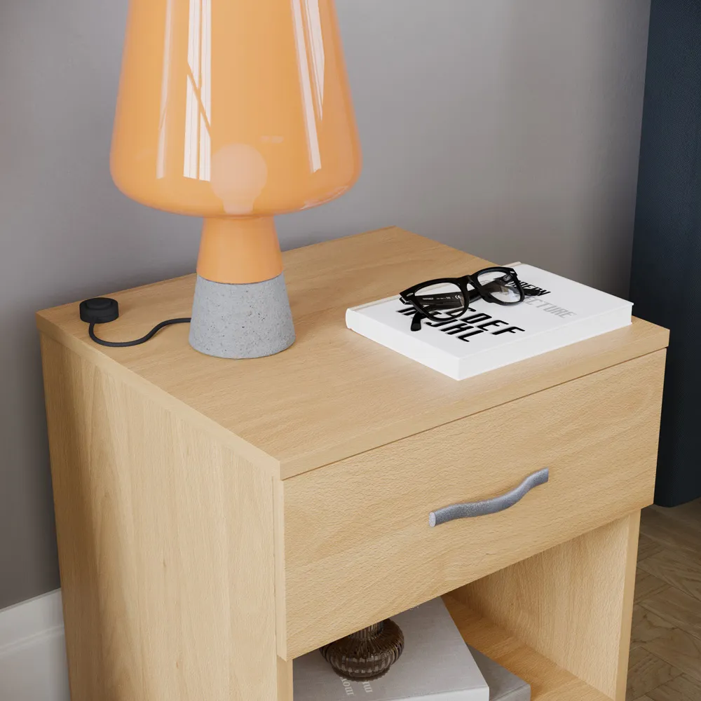 Riano Single Drawer Bedside Table - Brown, Pine