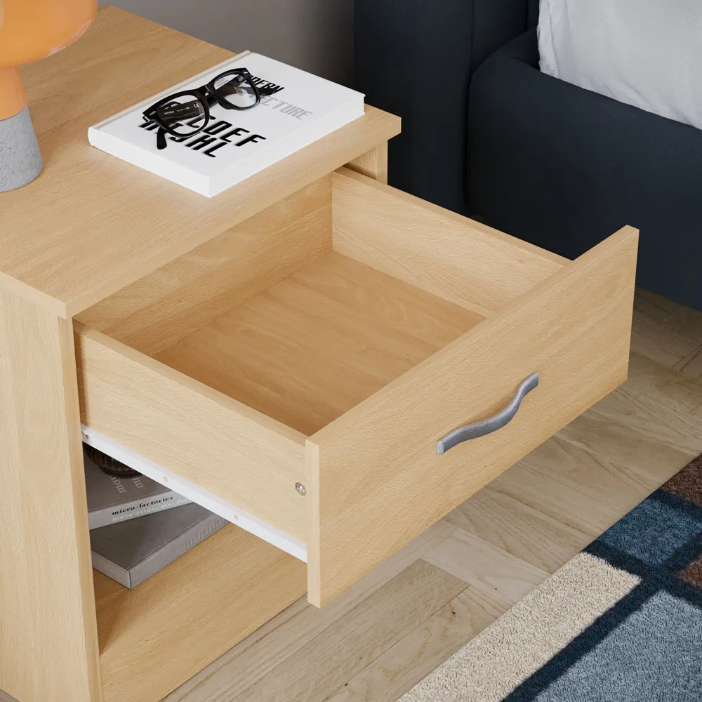 Riano Single Drawer Bedside Table - Brown, Pine