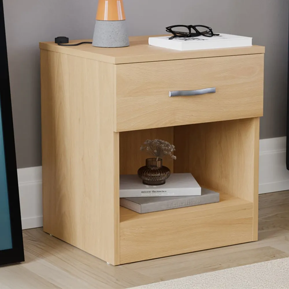 Riano Single Drawer Bedside Table - Brown, Pine image