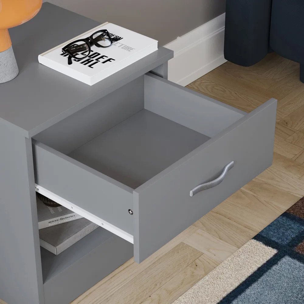 Riano Single Drawer Bedside Table - Grey, MDF