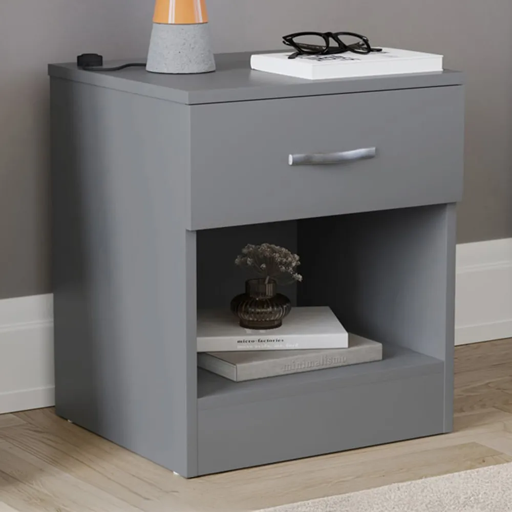 Riano Single Drawer Bedside Table - Grey, MDF image