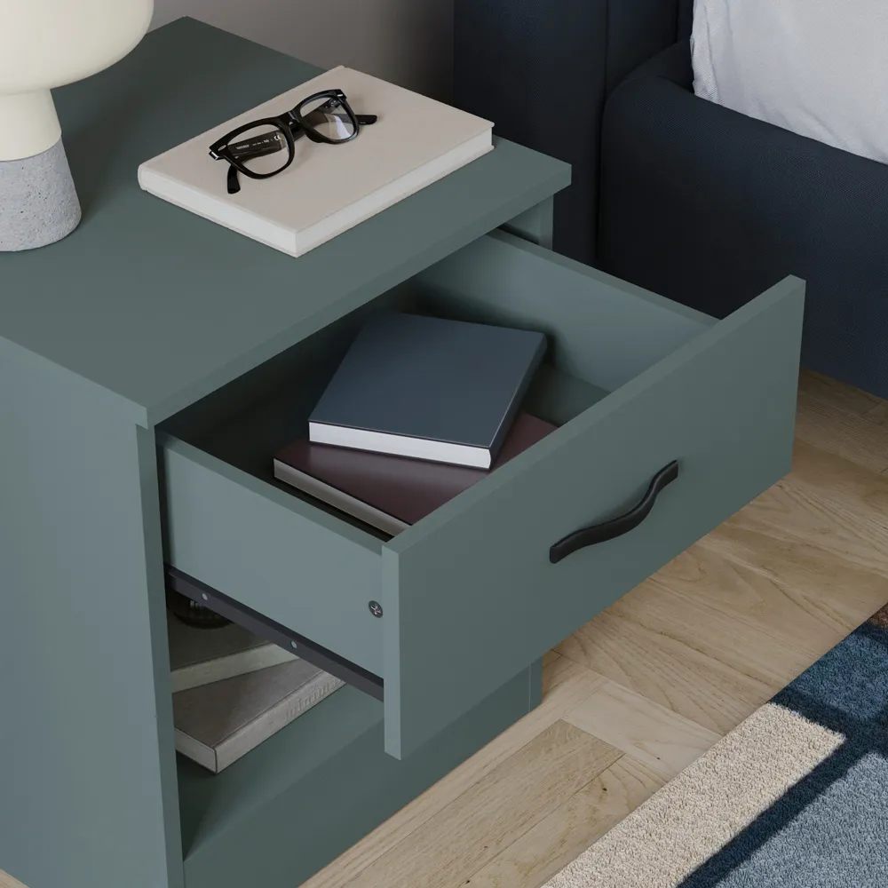 Riano Single Drawer Bedside Table - Jasper Green