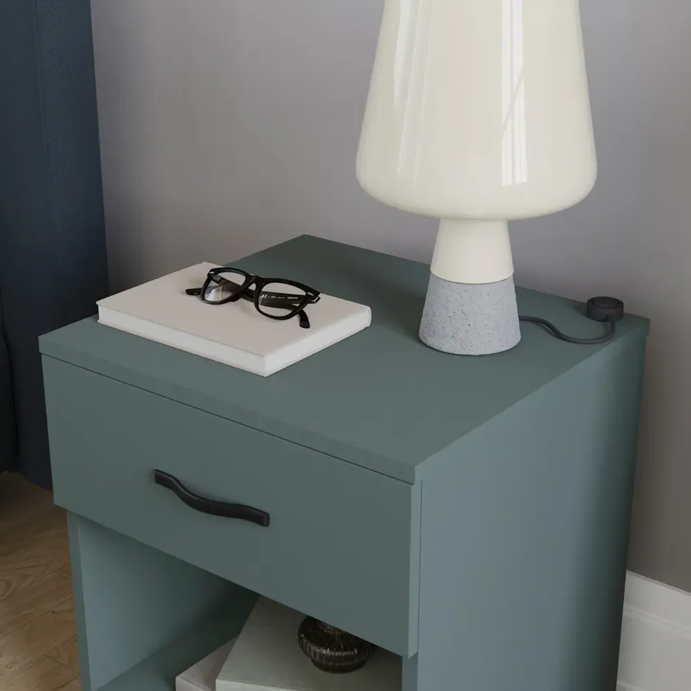 Riano Single Drawer Bedside Table - Jasper Green