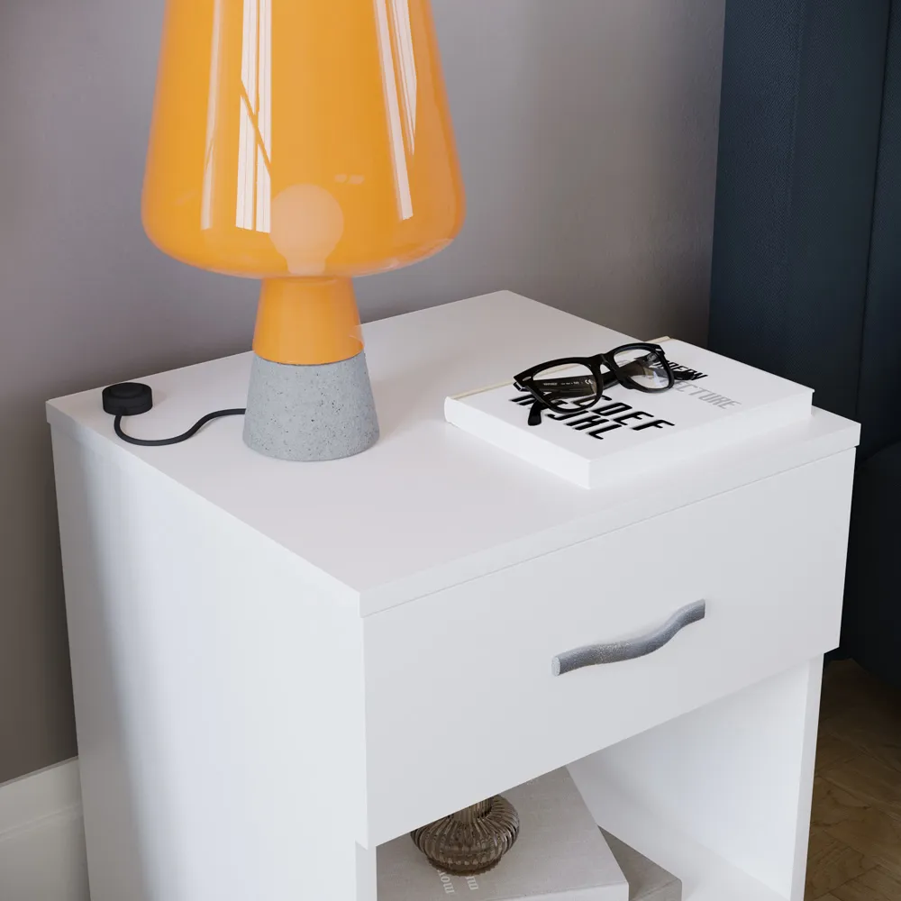 Riano Single Drawer Bedside Table - White