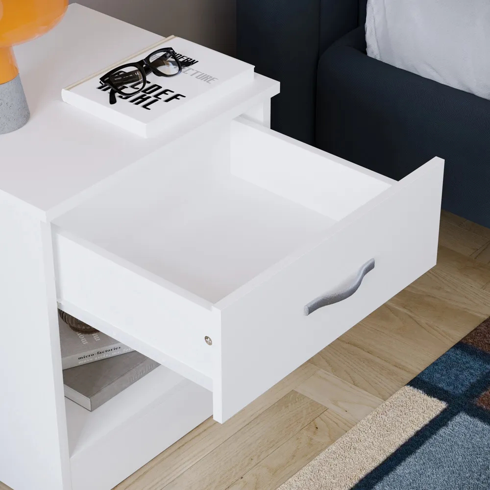 Riano Single Drawer Bedside Table - White
