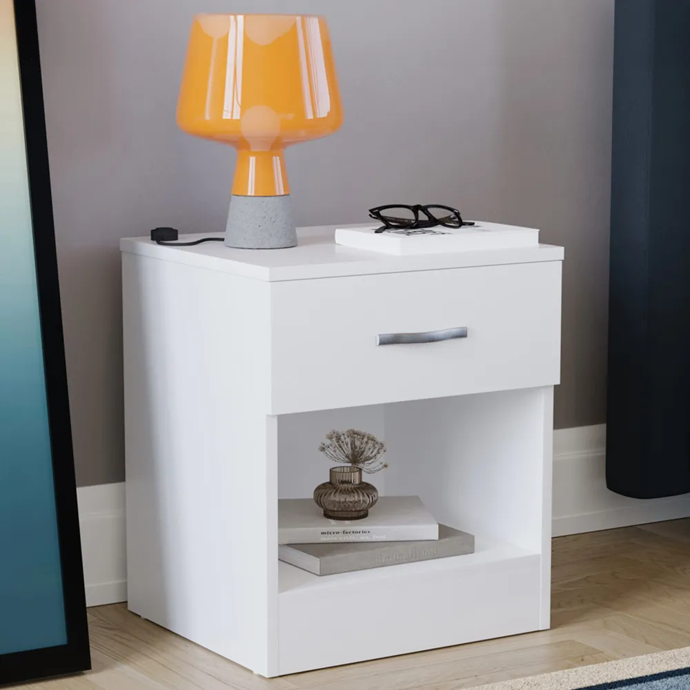 Riano Single Drawer Bedside Table - White image