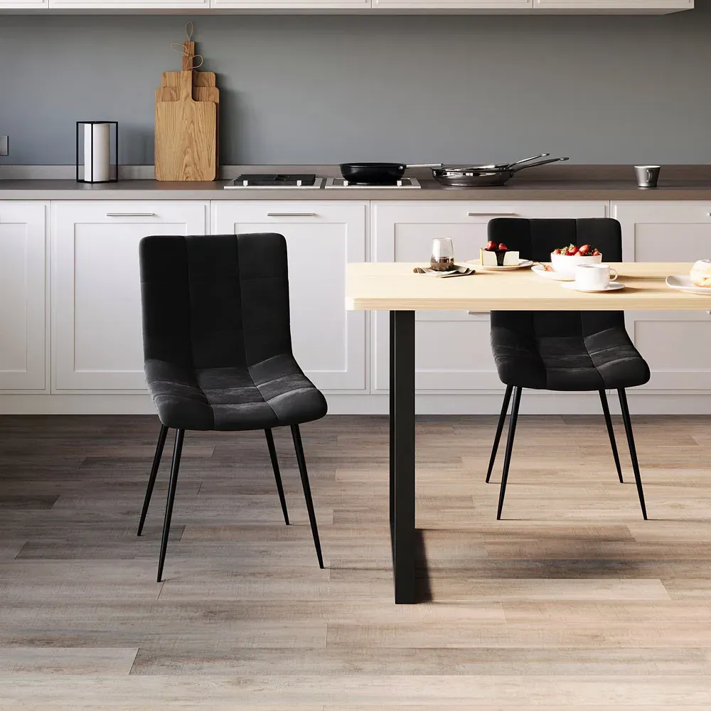 Richton Set of 2 Dining Chairs - Black, Velvet