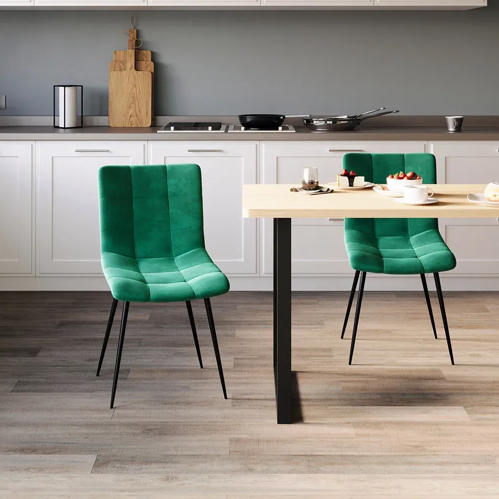 Richton Set of 2 Dining Chairs - Green, Velvet