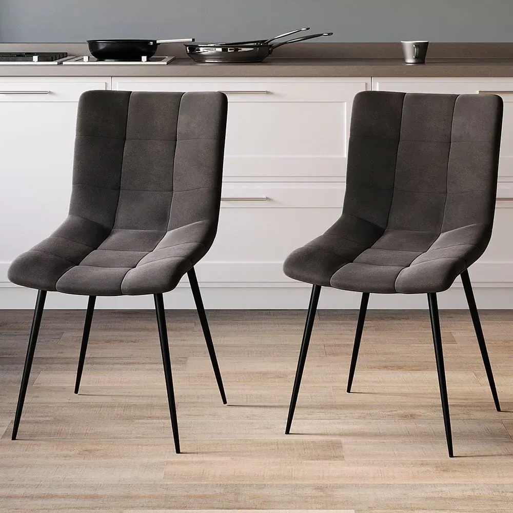 Richton Set of 2 Dining Chairs - Grey, Velvet