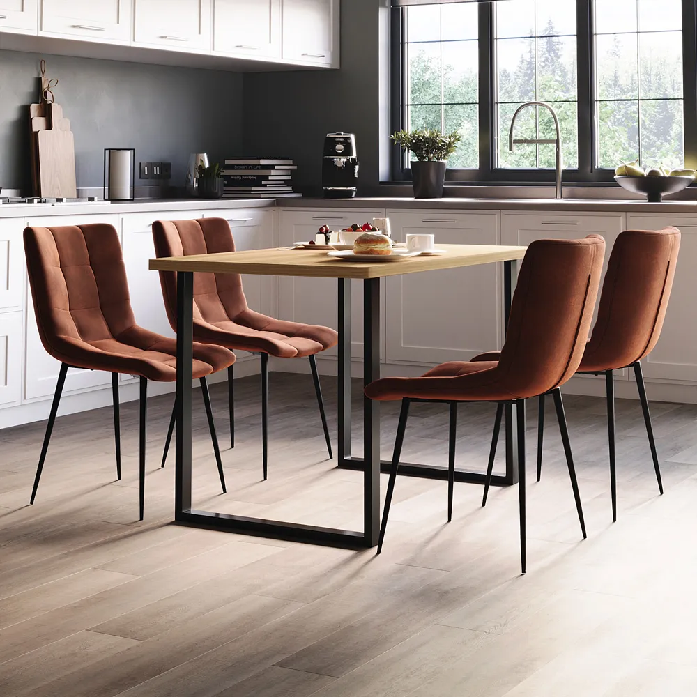 Richton Set of 2 Dining Chairs - Orange, Velvet