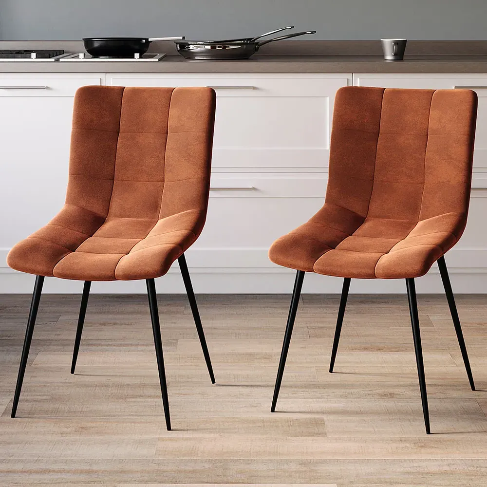 Richton Set of 2 Dining Chairs - Orange, Velvet