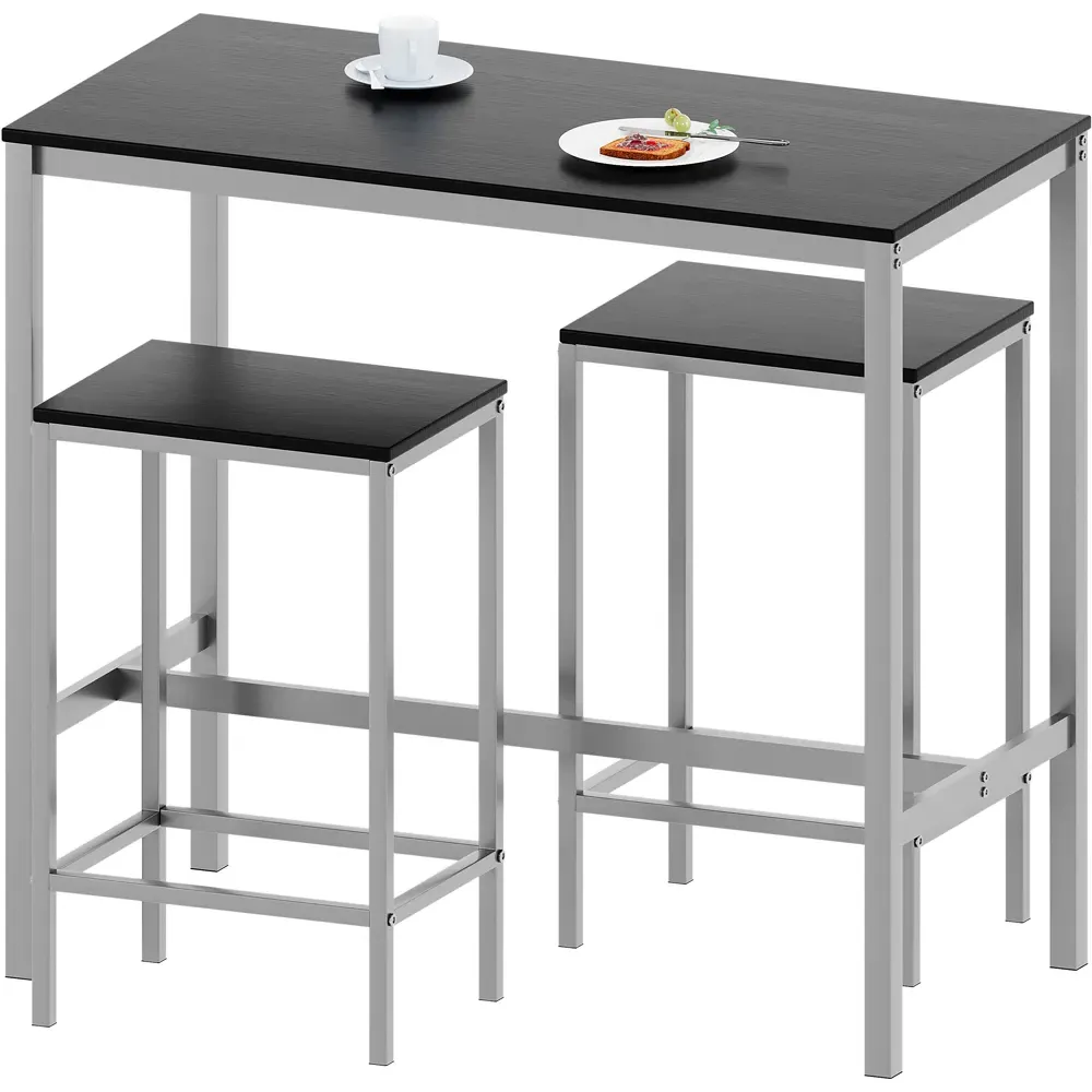 Roslyn 2-Seater Breakfast Table Set with Stools - Black