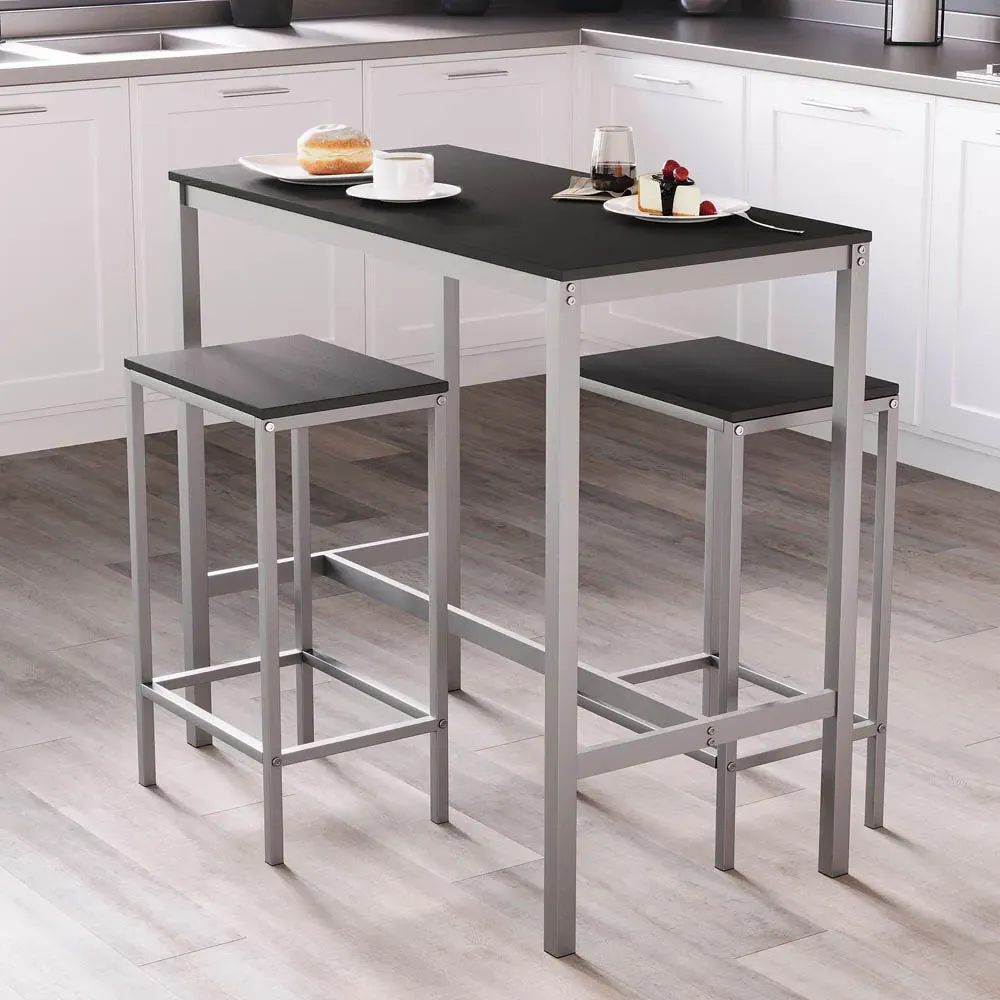 Roslyn 2-Seater Breakfast Table Set with Stools - Black