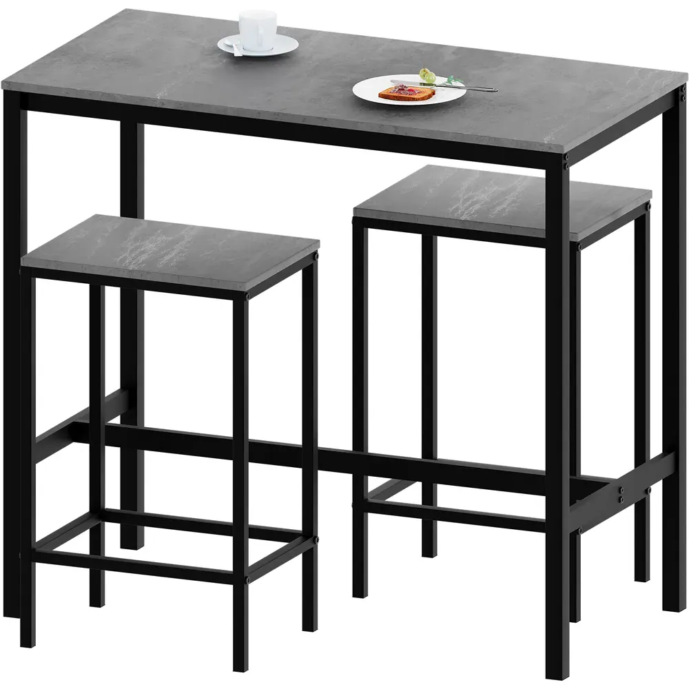 Roslyn 2-Seater Breakfast Table Set with Stools - Grey