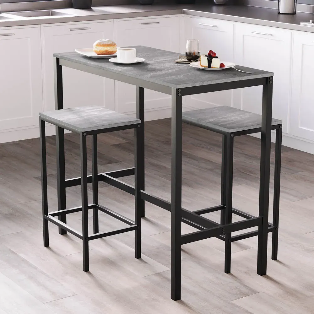 Roslyn 2-Seater Breakfast Table Set with Stools - Grey