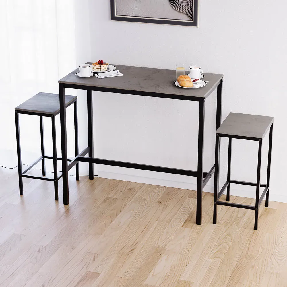Roslyn 2-Seater Breakfast Table Set with Stools - Grey