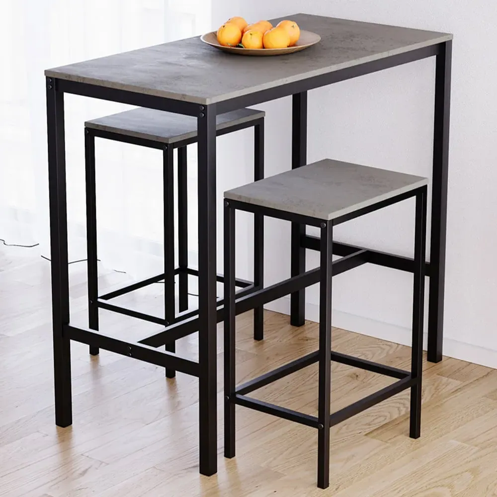 Roslyn 2-Seater Breakfast Table Set with Stools - Grey