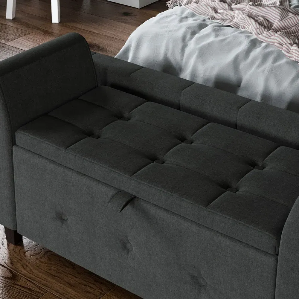 Seville Storage Ottoman with Lid - Dark Grey, Linen