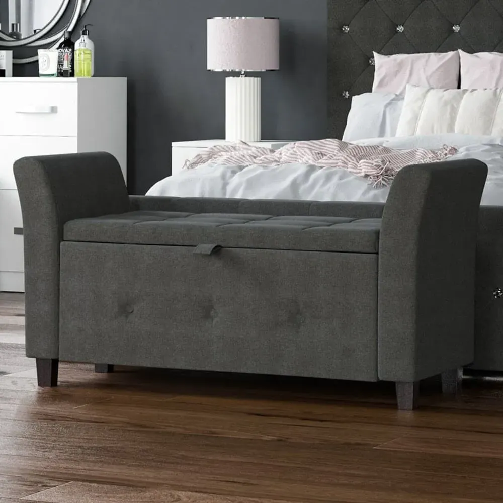 Seville Storage Ottoman with Lid - Dark Grey, Linen